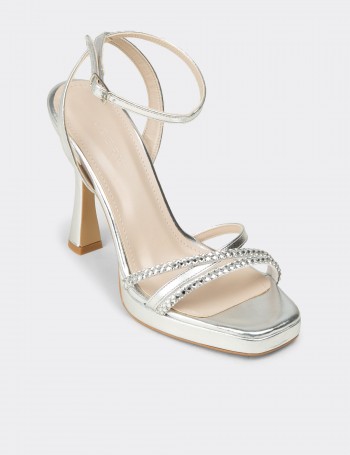 Women's Silver Stone-Embellished Evening Heels
