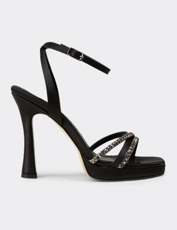 Women's Black Stone-Embellished Heels - SM125ZSYHM01