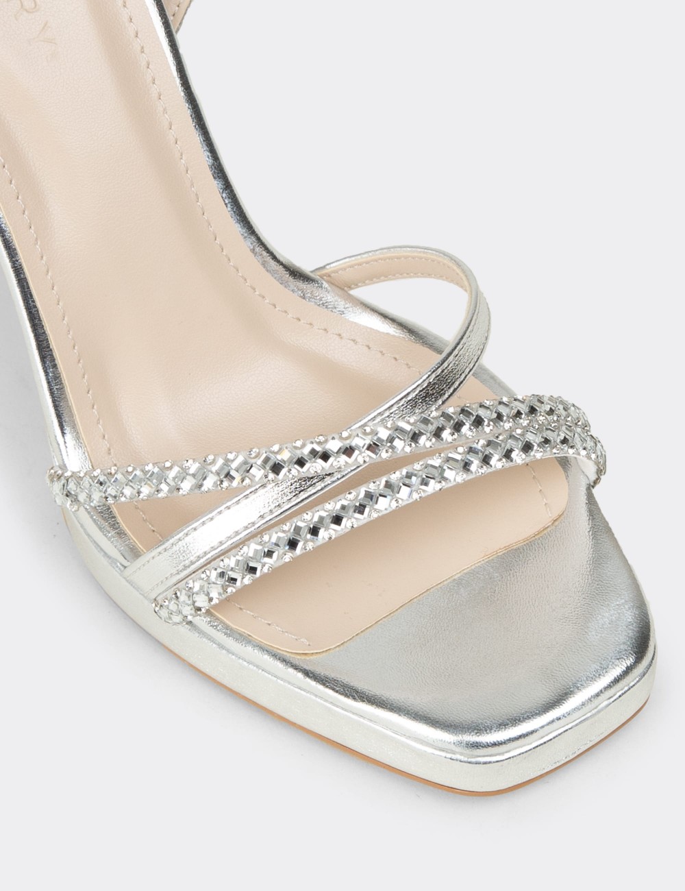 Women's Silver Stone-Embellished Evening Heels - SM125ZGMSM01