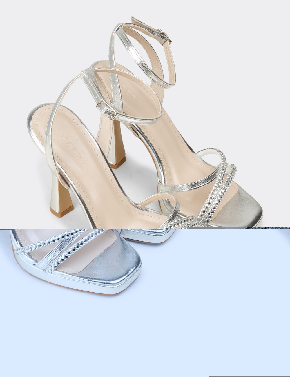 Women's Silver Stone-Embellished Evening Heels - SM125ZGMSM01