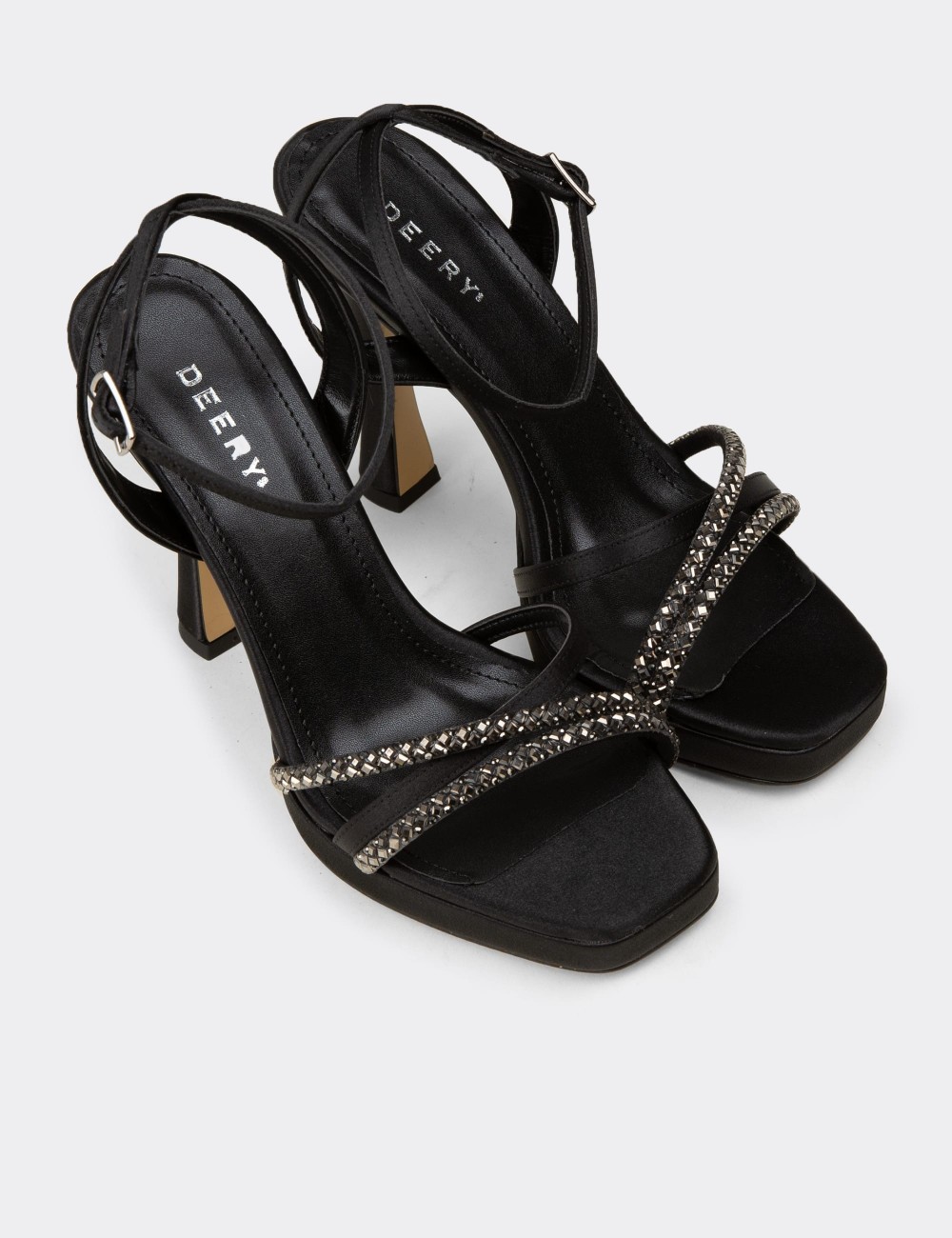 Women's Black Stone-Embellished Heels - SM125ZSYHM01