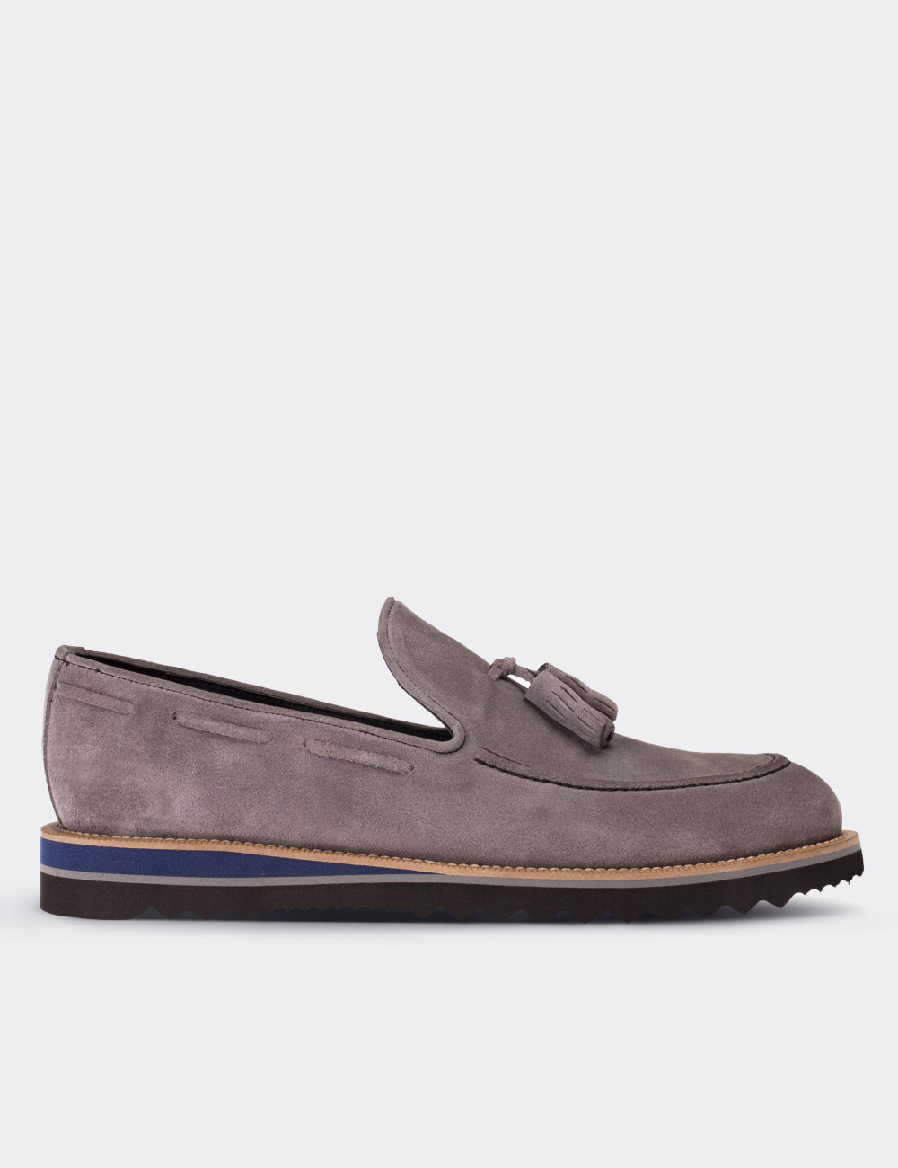 Gray Suede Leather Loafers & Moccasins Shoes - 01319MGRIE01