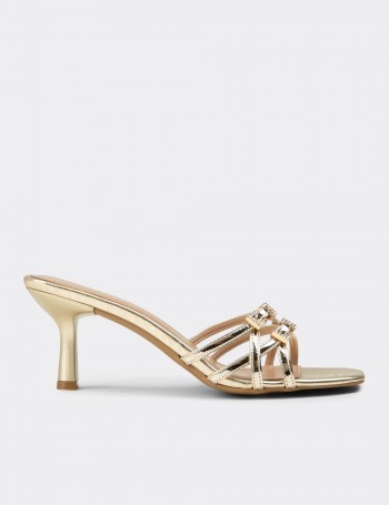 Women's Golden Heeled Evening Slide Sandals - K7777ZALTM01