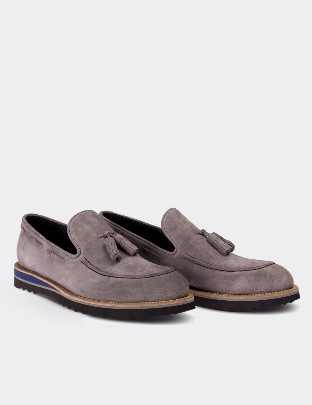 Gray Suede Leather Loafers & Moccasins Shoes - 01319MGRIE01