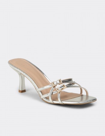 Women’s Evening Silver Heeled Slide Sandals - K7777ZGMSM01
