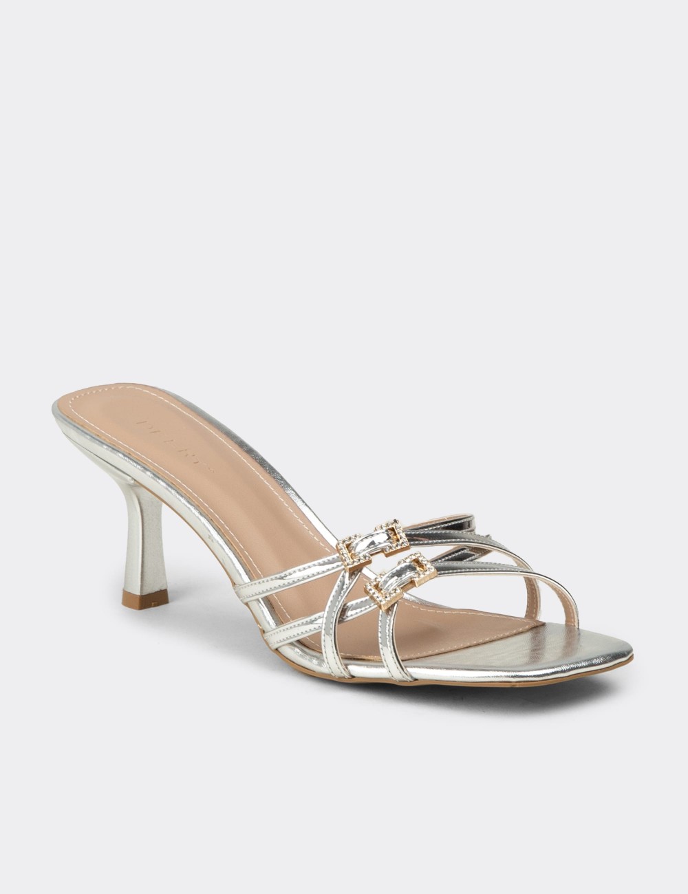 Women’s Evening Silver Heeled Slide Sandals - K7777ZGMSM01