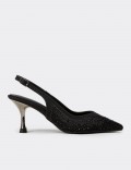 Women's Black Rhinestone Slingback Heels