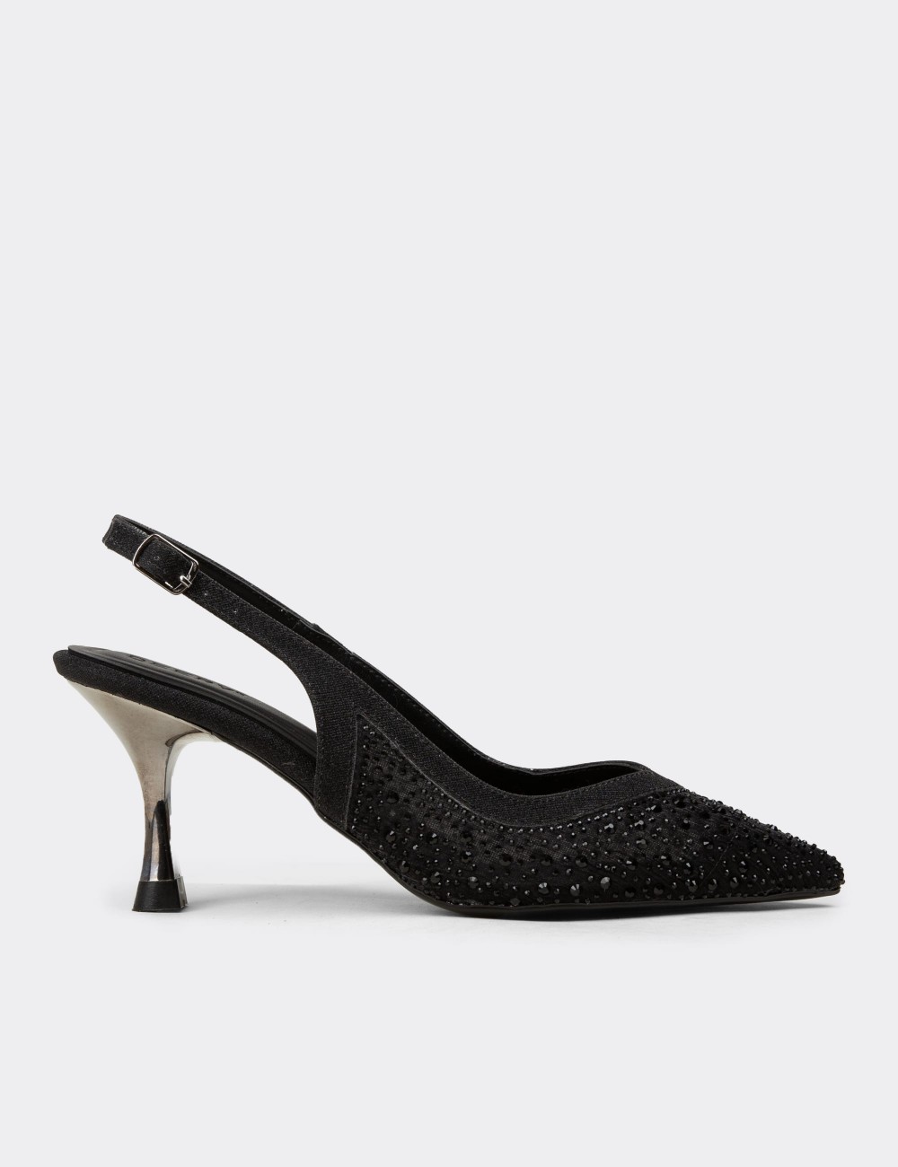 Women's Black Rhinestone Slingback Heels - K0227ZSYHM01