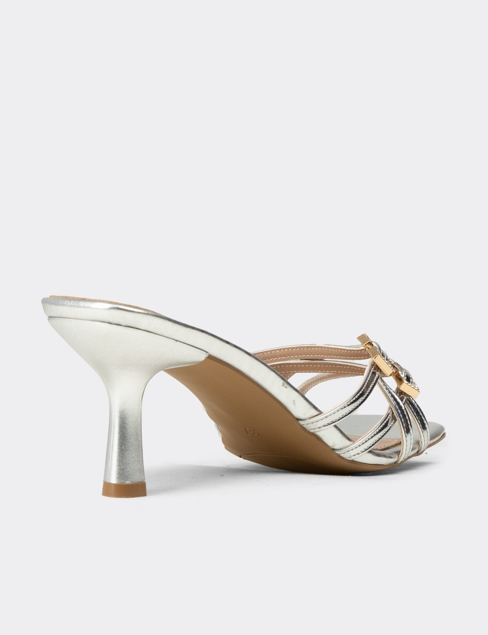 Women’s Evening Silver Heeled Slide Sandals - K7777ZGMSM01