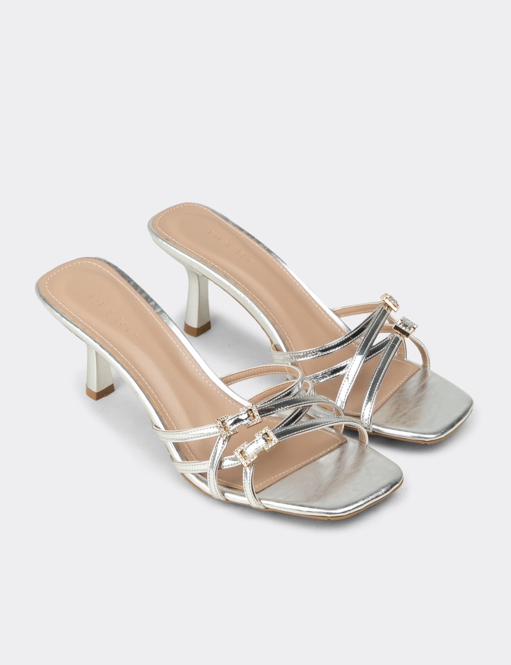 Women’s Evening Silver Heeled Slide Sandals - K7777ZGMSM01