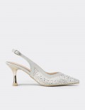 Women's Silver Rhinestone Slingback Heels