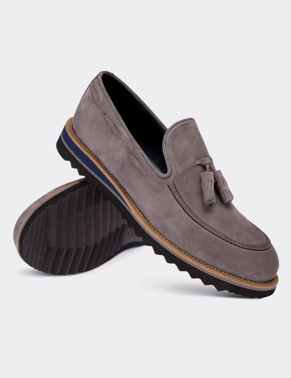 Gray Suede Leather Loafers & Moccasins Shoes - 01319MGRIE01