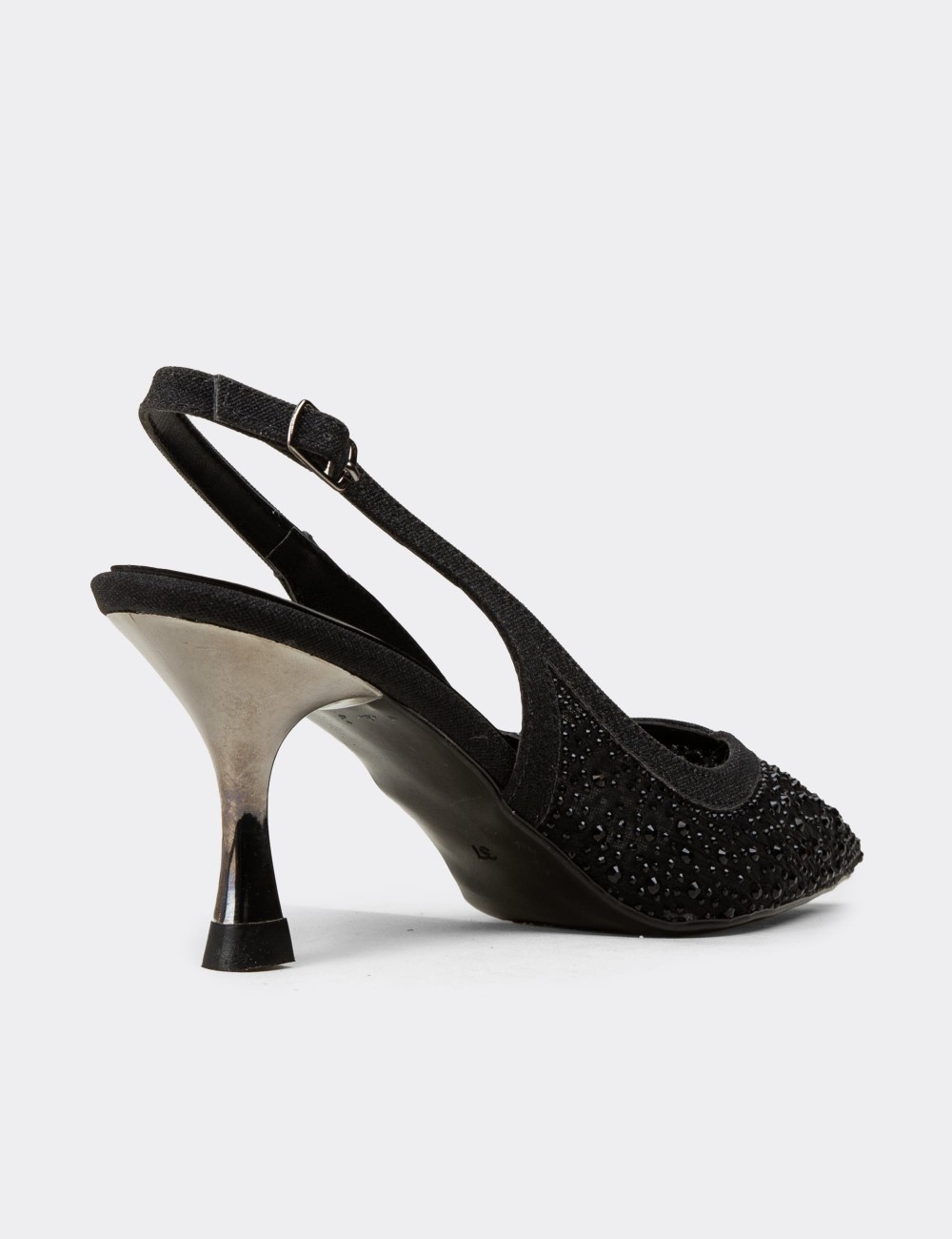 Women's Black Rhinestone Slingback Heels - K0227ZSYHM01
