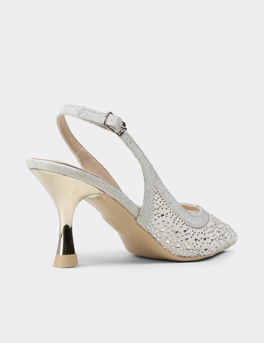 Women's Silver Rhinestone Slingback Heels - K0227ZGMSM01