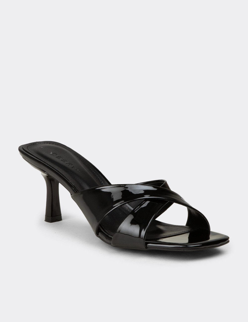 Women's Black Patent Heeled Slide Sandals - K7773ZSYHM01