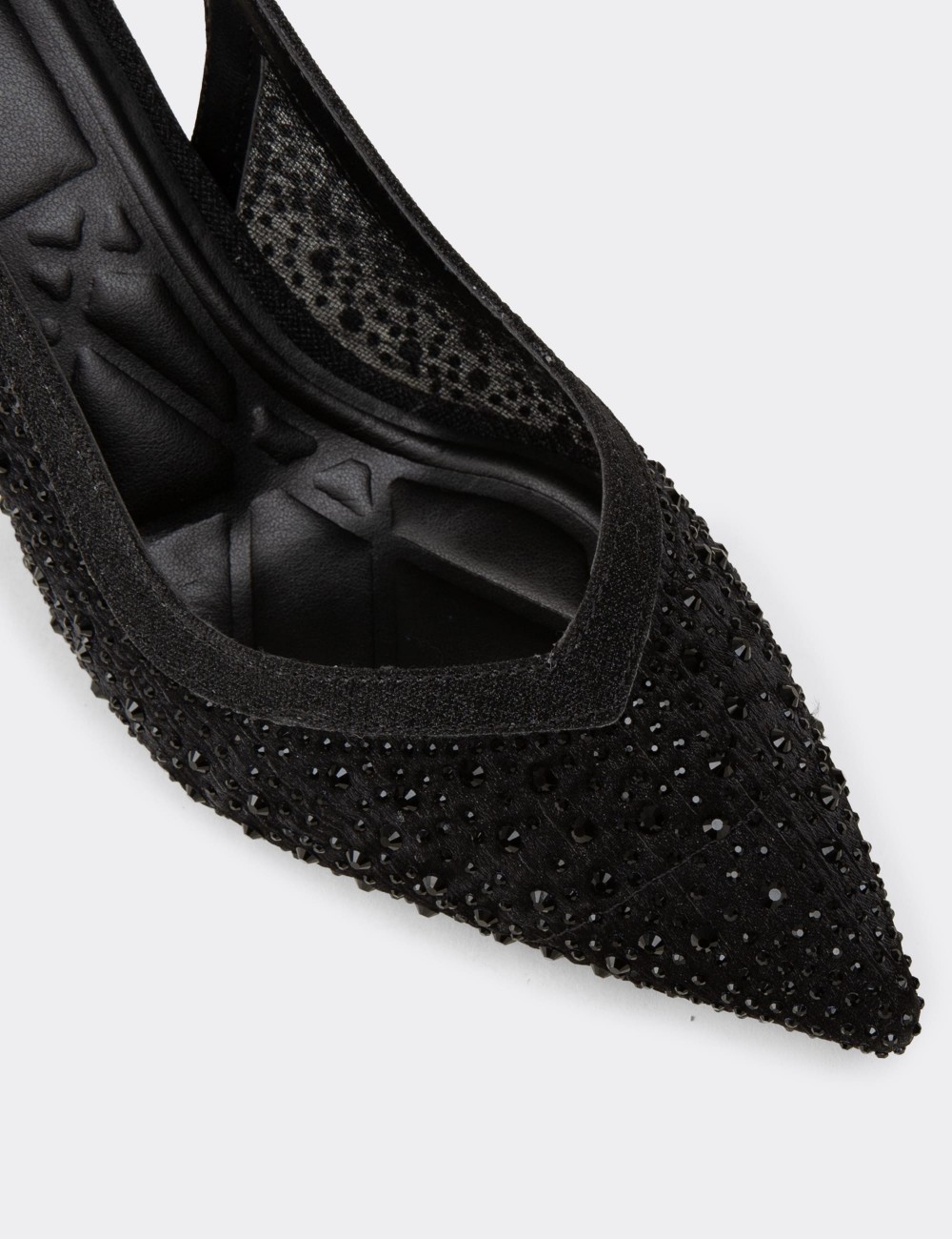 Women's Black Rhinestone Slingback Heels - K0227ZSYHM01