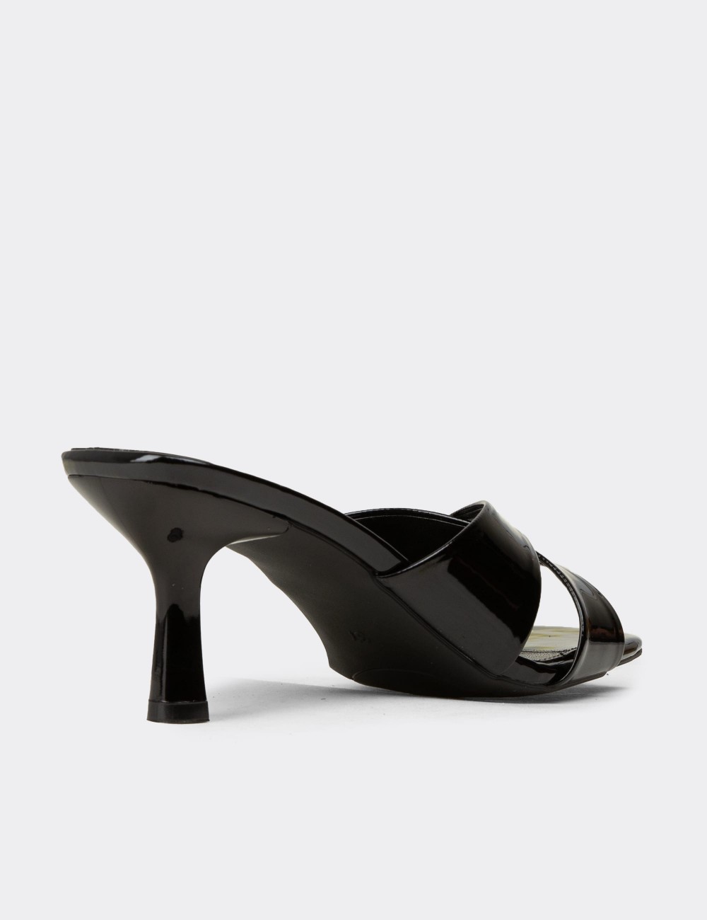 Women's Black Patent Heeled Slide Sandals - K7773ZSYHM01