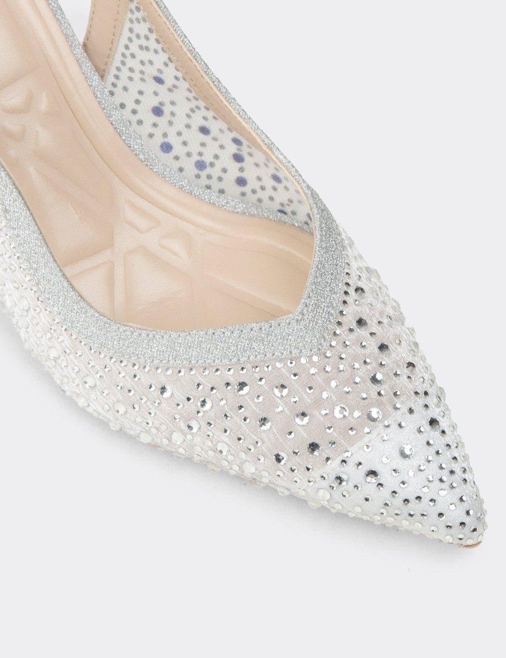 Women's Silver Rhinestone Slingback Heels - K0227ZGMSM01