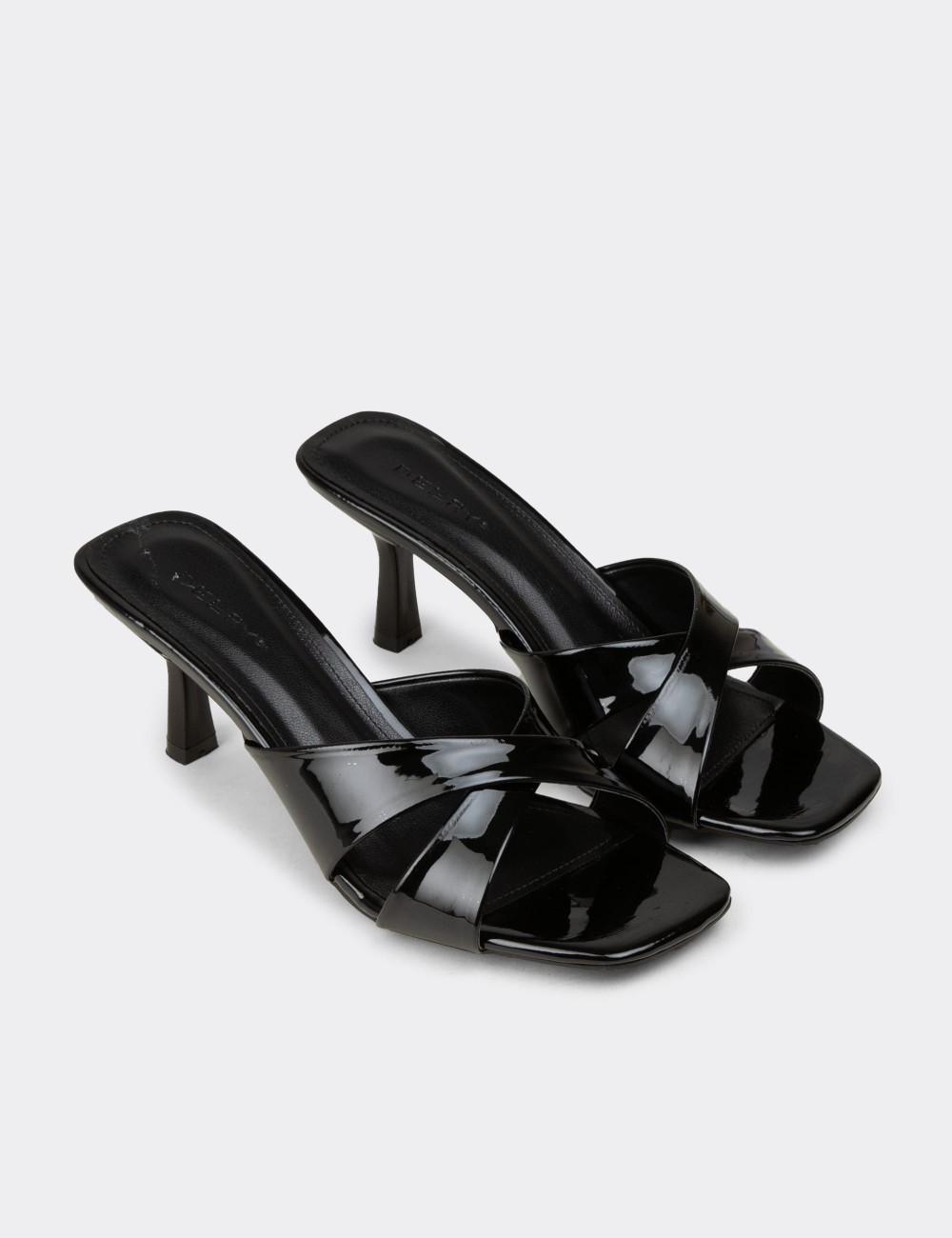 Women's Black Patent Heeled Slide Sandals - K7773ZSYHM01