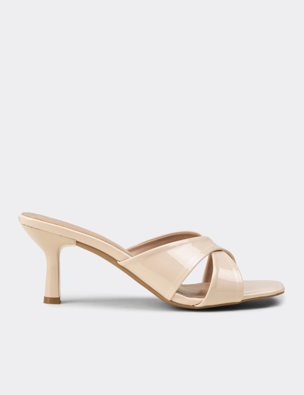 Women's Beige Nude Heeled Slide Sandals - K7773ZBEJM01