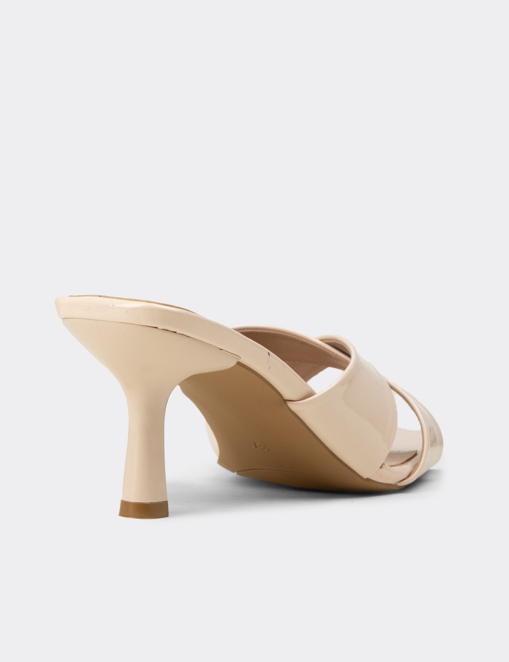 Women's Beige Nude Heeled Slide Sandals - K7773ZBEJM01