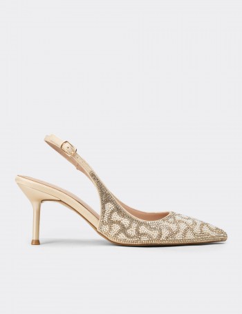 Women's Beige Rhinestone Slingback Heels - RD315ZBEJM01