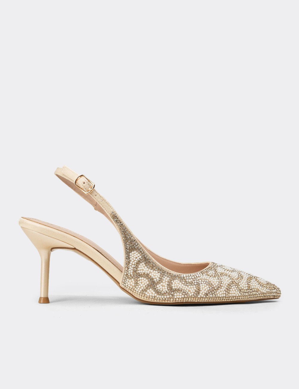 Women's Beige Rhinestone Slingback Heels - RD315ZBEJM01