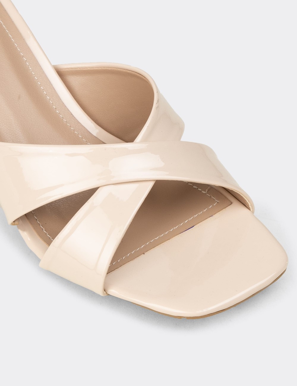 Women's Beige Nude Heeled Slide Sandals - K7773ZBEJM01