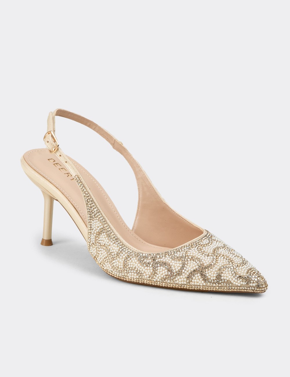 Women's Beige Rhinestone Slingback Heels - RD315ZBEJM01