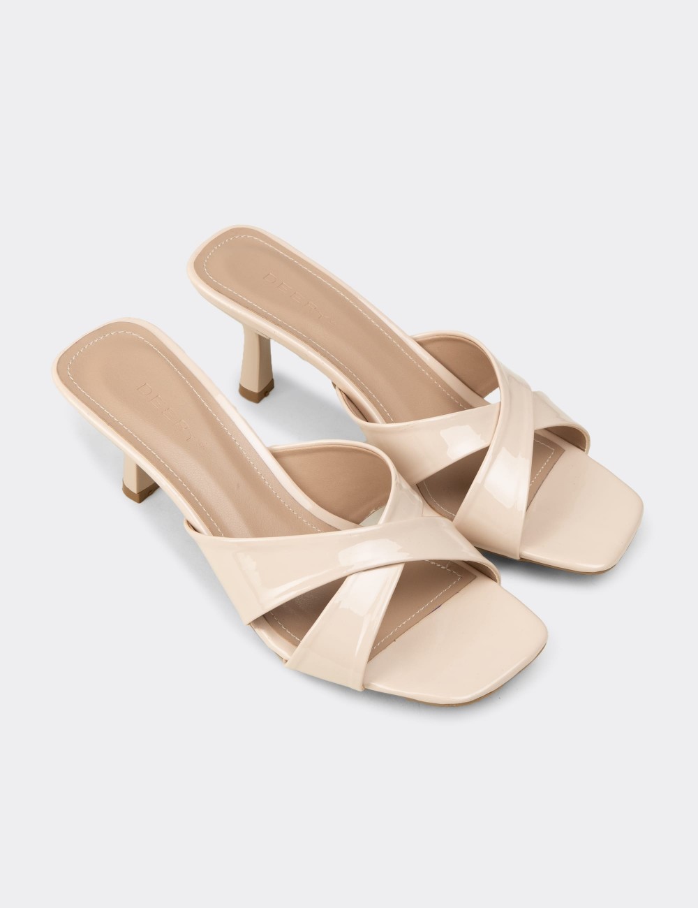 Women's Beige Nude Heeled Slide Sandals - K7773ZBEJM01