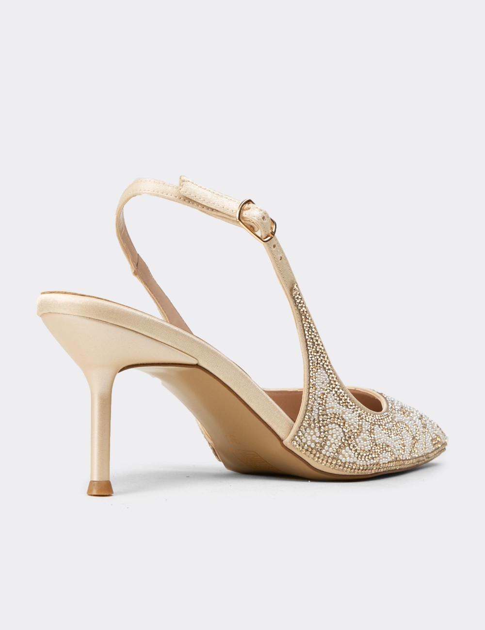 Women's Beige Rhinestone Slingback Heels - RD315ZBEJM01