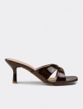 Women’s Patent Brown Nude Heeled Slide Sandals