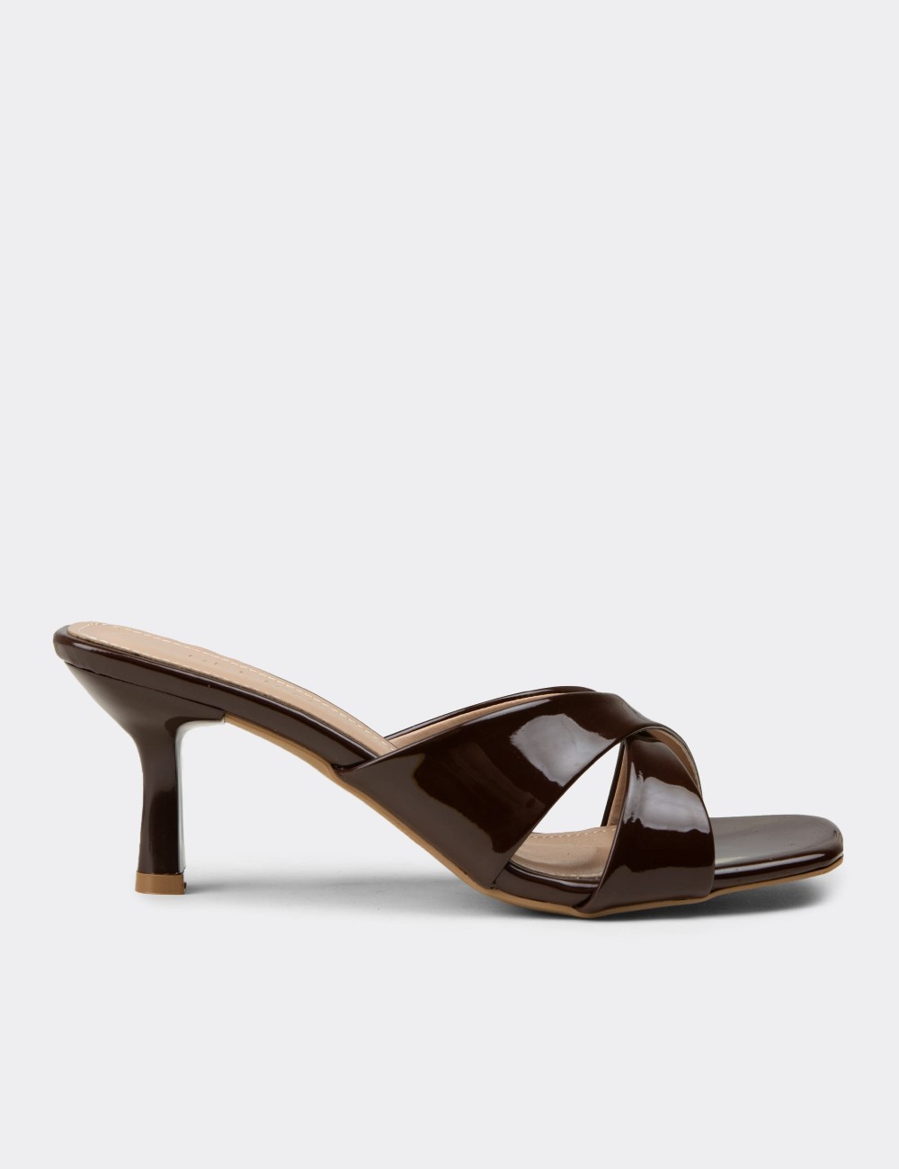 Women’s Patent Brown Nude Heeled Slide Sandals - K7773ZKHVM01