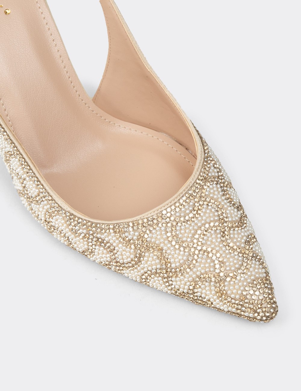 Women's Beige Rhinestone Slingback Heels - RD315ZBEJM01