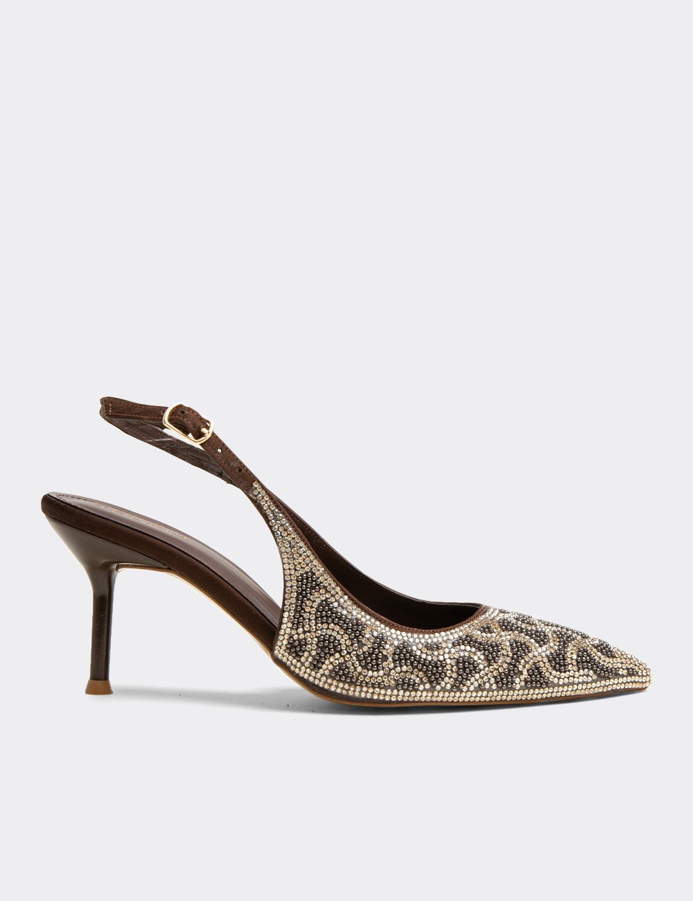 Women's Brown Rhinestone Slingback Heels - RD315ZKHVM01