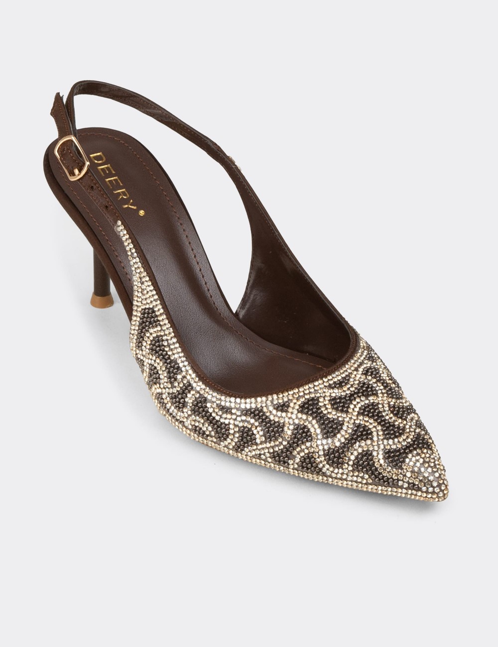 Women's Brown Rhinestone Slingback Heels - RD315ZKHVM01