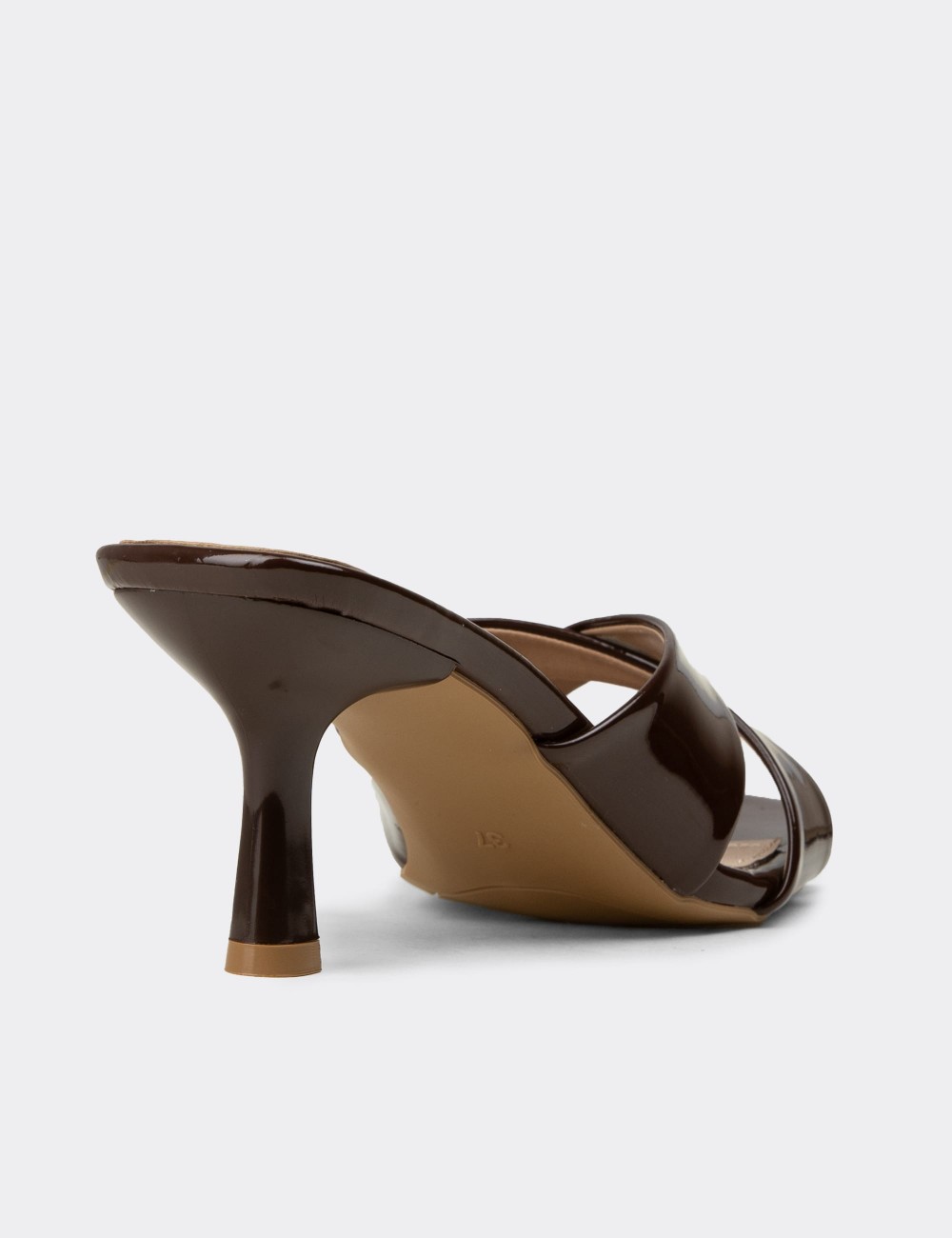 Women’s Patent Brown Nude Heeled Slide Sandals - K7773ZKHVM01