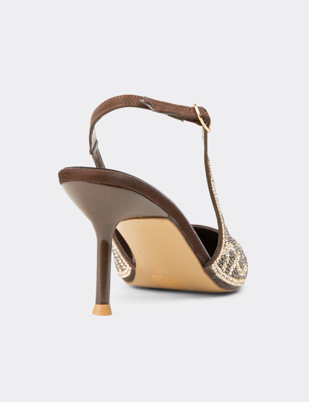 Women's Brown Rhinestone Slingback Heels - RD315ZKHVM01