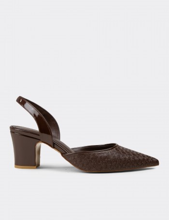 Women's Brown Slingback Block Heel Shoes