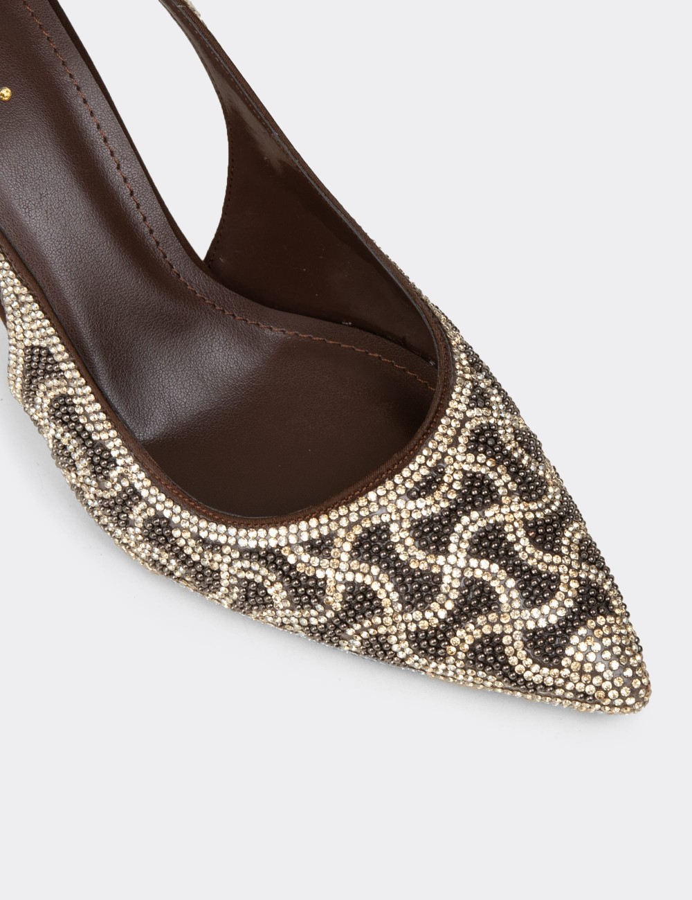 Women's Brown Rhinestone Slingback Heels - RD315ZKHVM01