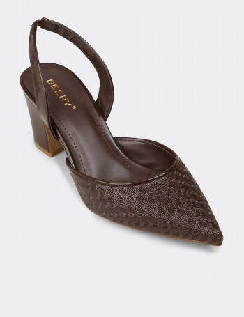 Women's Brown Slingback Block Heel Shoes