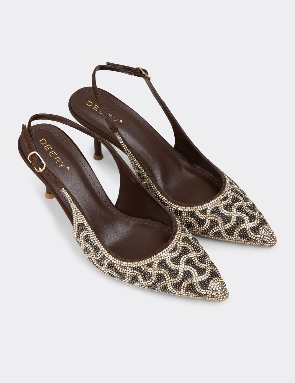 Women's Brown Rhinestone Slingback Heels - RD315ZKHVM01