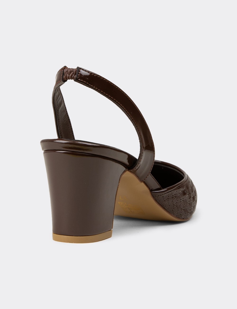 Women's Brown Slingback Block Heel Shoes - RD620ZKHVM01