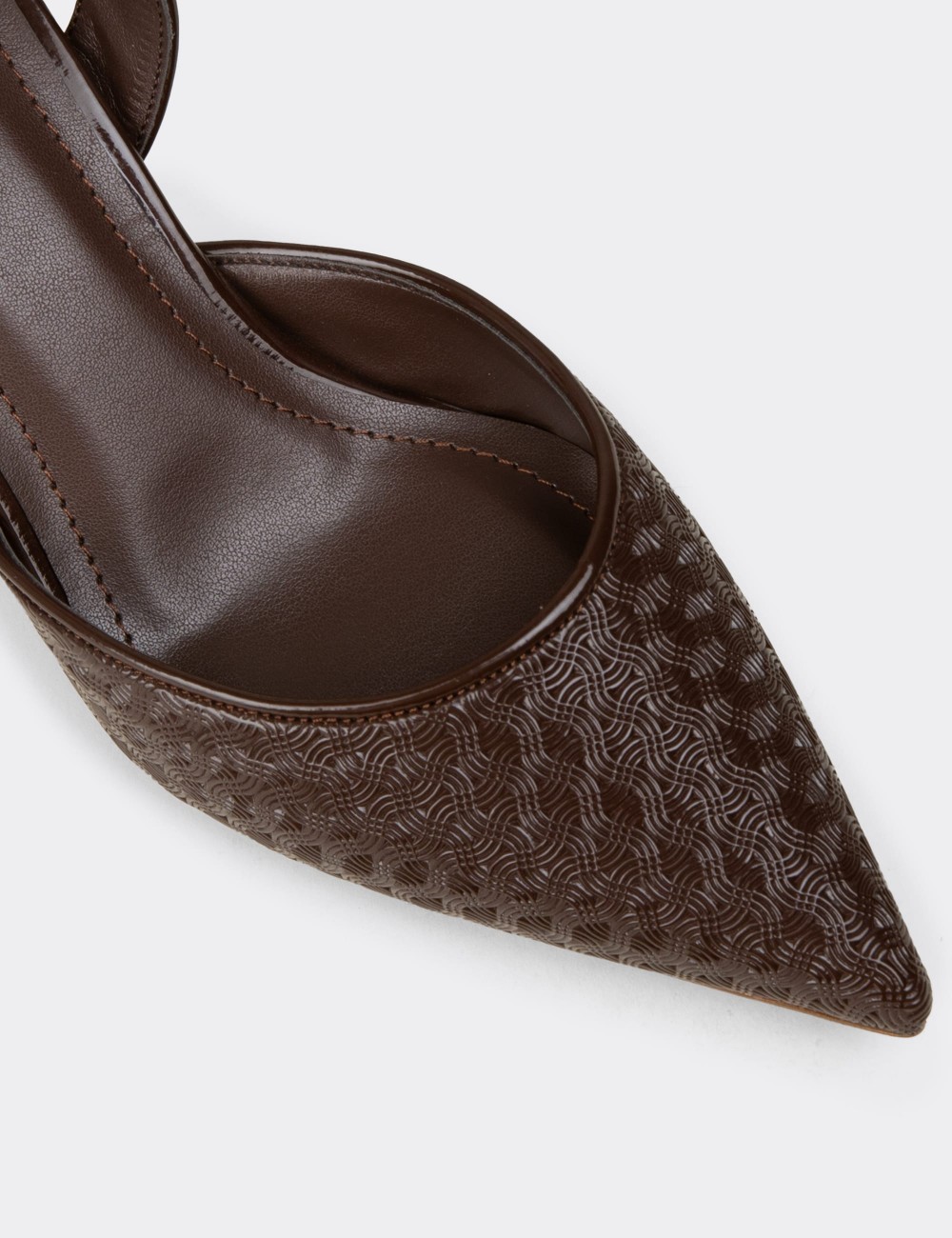 Women's Brown Slingback Block Heel Shoes - RD620ZKHVM01