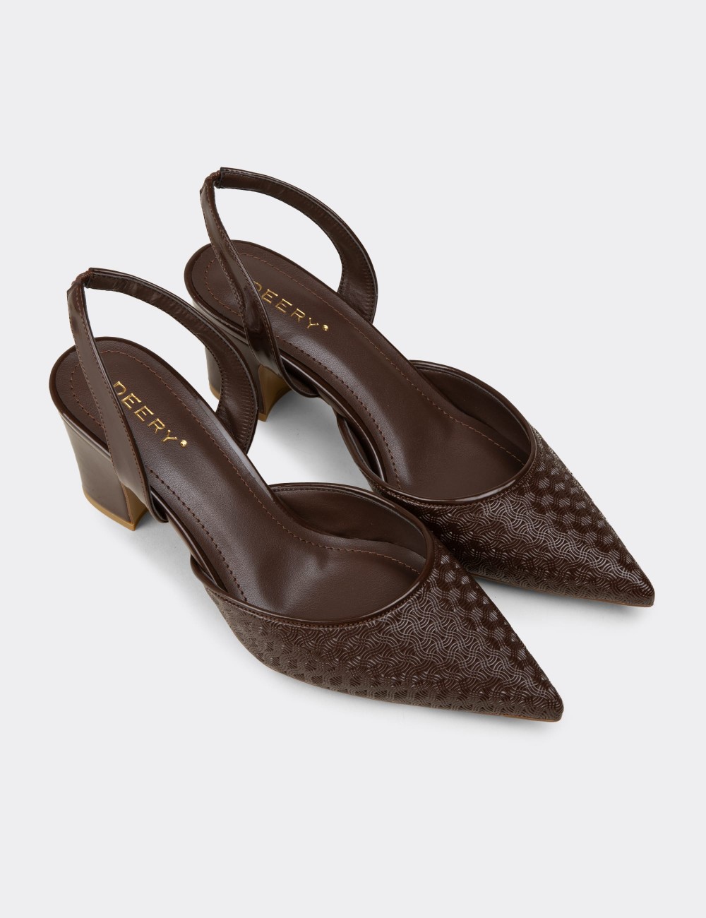 Women's Brown Slingback Block Heel Shoes - RD620ZKHVM01