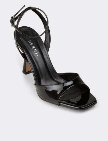 Women's Black Patent Ankle Strap High Heel Sandals
