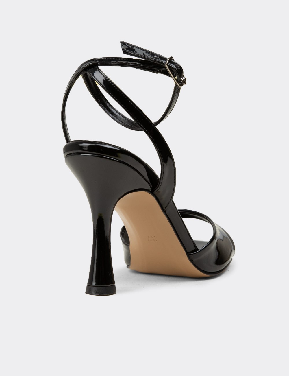 Women's Black Patent Ankle Strap High Heel Sandals - SM239ZSYHM01