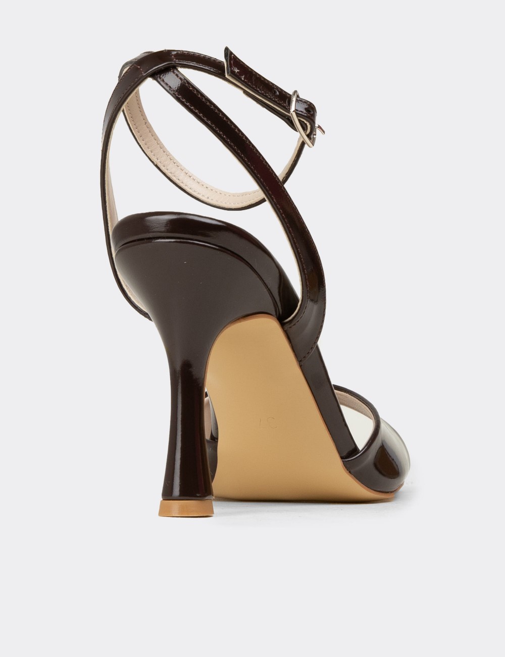 Women's Brown Patent Ankle Strap High Heel Sandals - SM239ZKHVM01