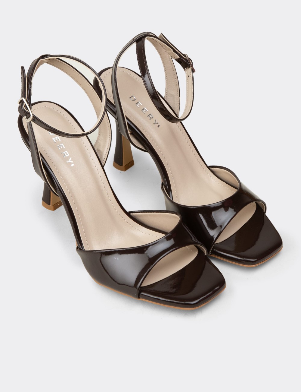 Women's Brown Patent Ankle Strap High Heel Sandals - SM239ZKHVM01