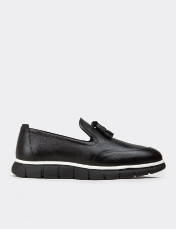 Men's Black Leather Tassel Loafers